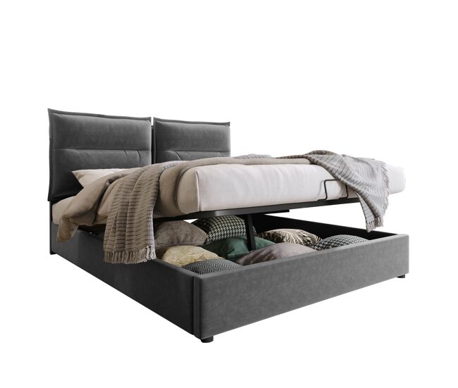 Cama de matrimonio de terciopelo con almacenaje 148x203