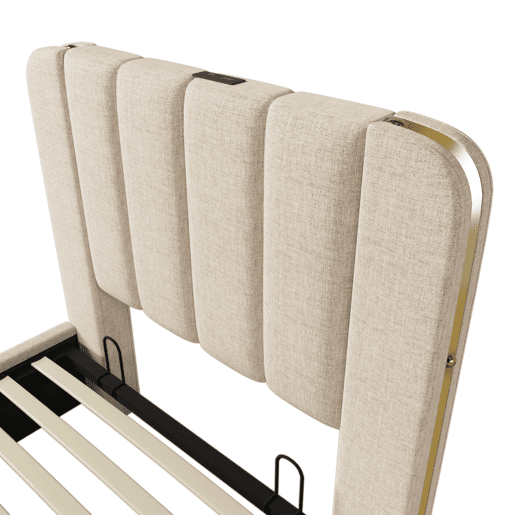 Cama de solteiro de linho 90x200cm com armazenamento,bege