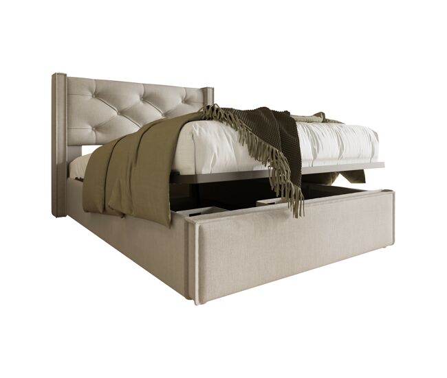 Cama individual de algodón 90x200cm con almacenaje,gris claro