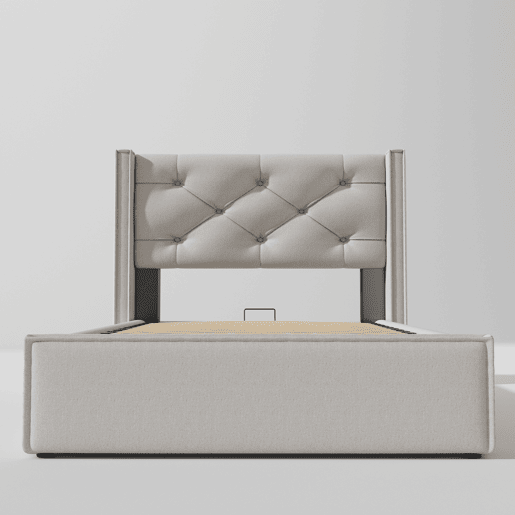 Cama de solteiro de algodão 90x200cm com armazenamento,cinza claro