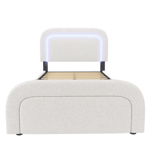 Cama de solteiro de pele sintética 90x200cm com 2 gavetas e luz led,branco