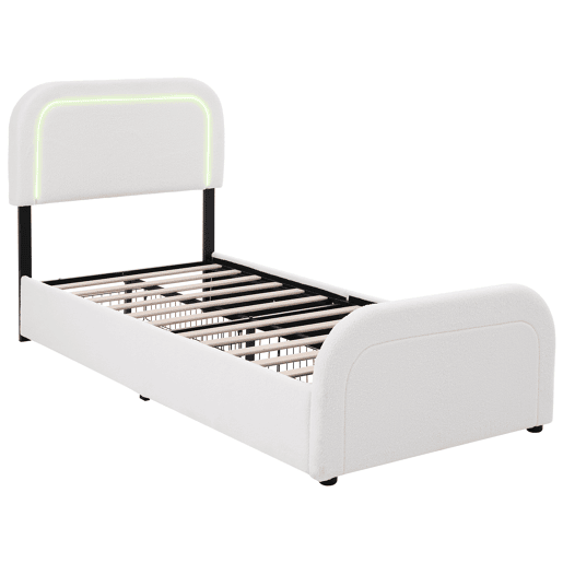 Cama de solteiro de pele sintética 90x200cm com 2 gavetas e luz led,branco