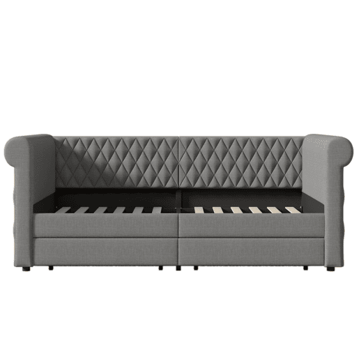Cama de solteiro de linho 90x200cm com 2 gavetas,cinzento