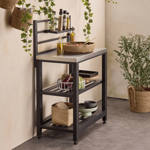 Cozinha exterior em aço 2 prateleiras, 80cm, Grimaud, Preto, 48x80x124 cm