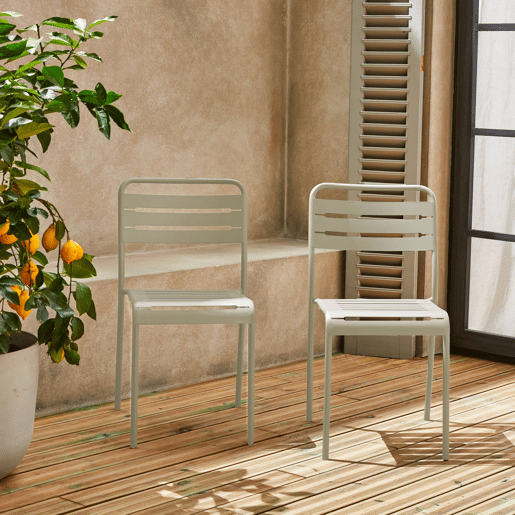 Cadeira de jardim em aço, set de 2, Amelia, Beige, 44x52x79 cm