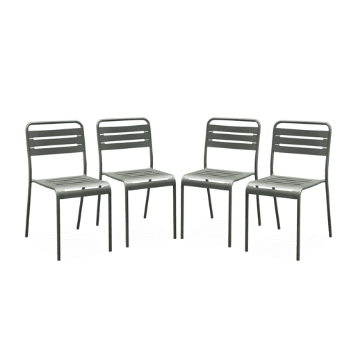 Cadeira de jardim em aço, set de 4, Amelia, Verde caqui, 44x52x79 cm