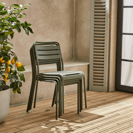 Cadeira de jardim em aço, set de 4, Amelia, Verde caqui, 44x52x79 cm