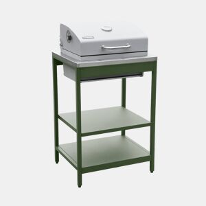 Barbecue a carvão aço inoxidável grade cromada com duas prateleiras, Naxos, Verde, 60x58.5x138 cm