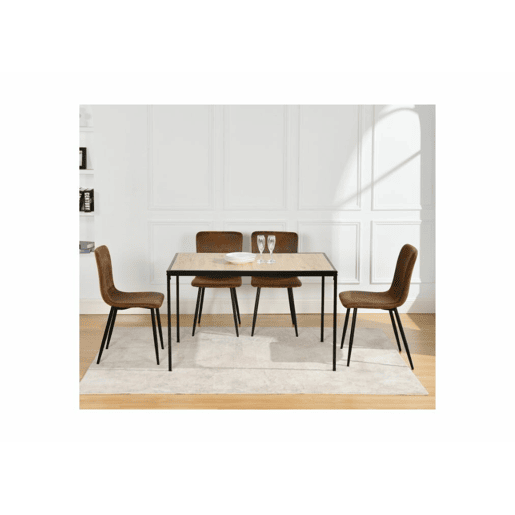 Mesa de jantar retangular estilo industrial efeito carvalho com pernas pretas 120x75cm