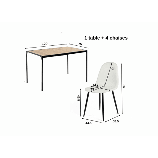 Mesa de jantar retangular estilo industrial efeito carvalho com pernas pretas 120x75cm