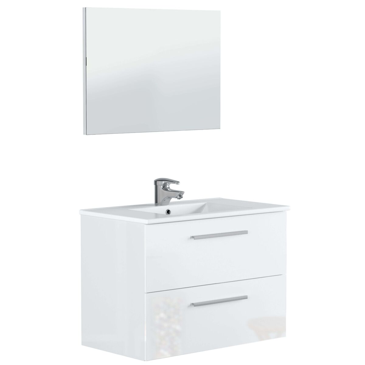 Mueble de baño suspendido aruba estilo contemporáneo en color blanco con 2 cajones y espejo 80x45x57 cm (lavabo opcional)