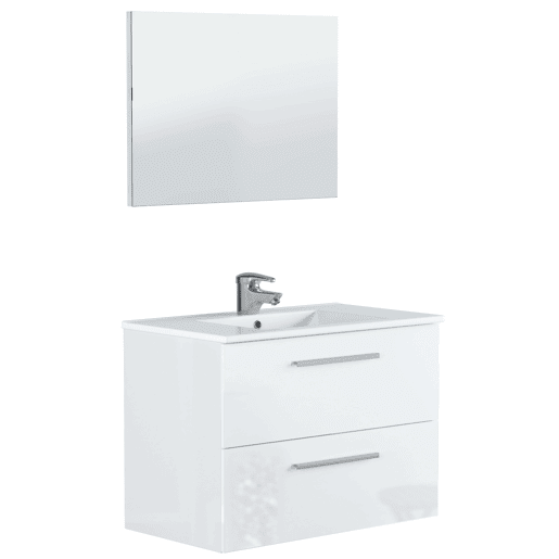 Armário de banheiro de parede estilo contemporâneo Aruba em branco com 2 gavetas e espelho 80x45x57 cm (sem pia)