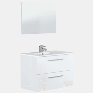 Armário de banheiro de parede estilo contemporâneo Aruba em branco com 2 gavetas e espelho 80x45x57 cm (sem pia)
