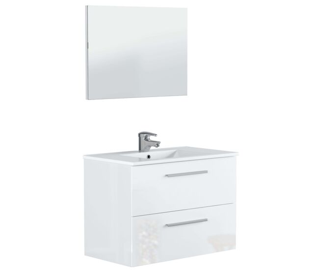 Mueble de baño suspendido aruba estilo contemporáneo en color blanco con 2 cajones y espejo 80x45x57 cm (lavabo opcional)