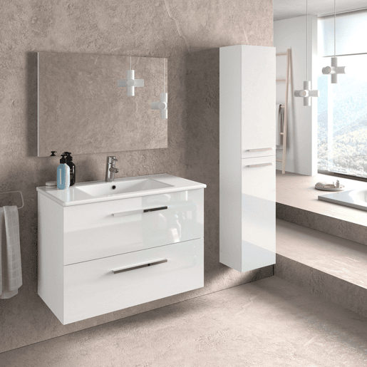 Armário de banheiro de parede estilo contemporâneo Aruba em branco com 2 gavetas e espelho 80x45x57 cm (sem pia)