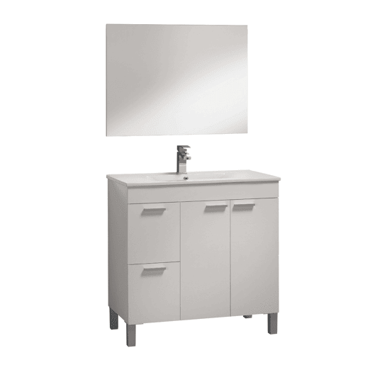 Móveis de banheiro Sabela estilo contemporâneo em branco brilhante com 2 gavetas e 2 portas 80x80x45 cm (pia de cerâmica)