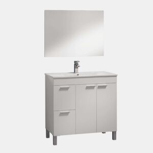 Móveis de banheiro Sabela estilo contemporâneo em branco brilhante com 2 gavetas e 2 portas 80x80x45 cm (pia de cerâmica)