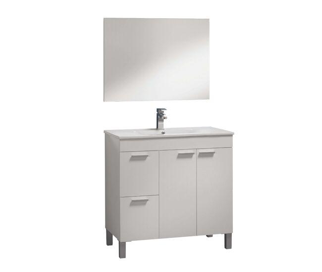 Mueble de baño sabela estilo contemporáneo en color blanco brillo con 2 cajones y 2 puertas 80x80x45 cm (lavabo opcional)