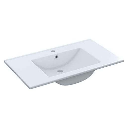 Móveis de banheiro Sabela estilo contemporâneo em branco brilhante com 2 gavetas e 2 portas 80x80x45 cm (pia de cerâmica)