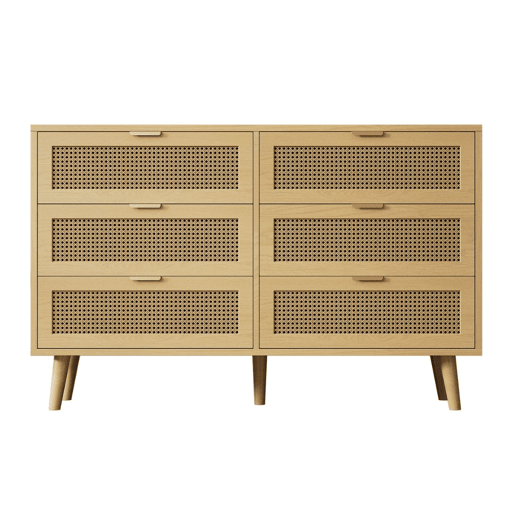 Aparador com efeito madeira e rattan com 6 gavetas C120A76,5P40 cm
