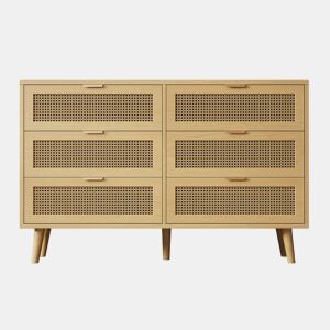 Aparador com efeito madeira e rattan com 6 gavetas C120A76,5P40 cm