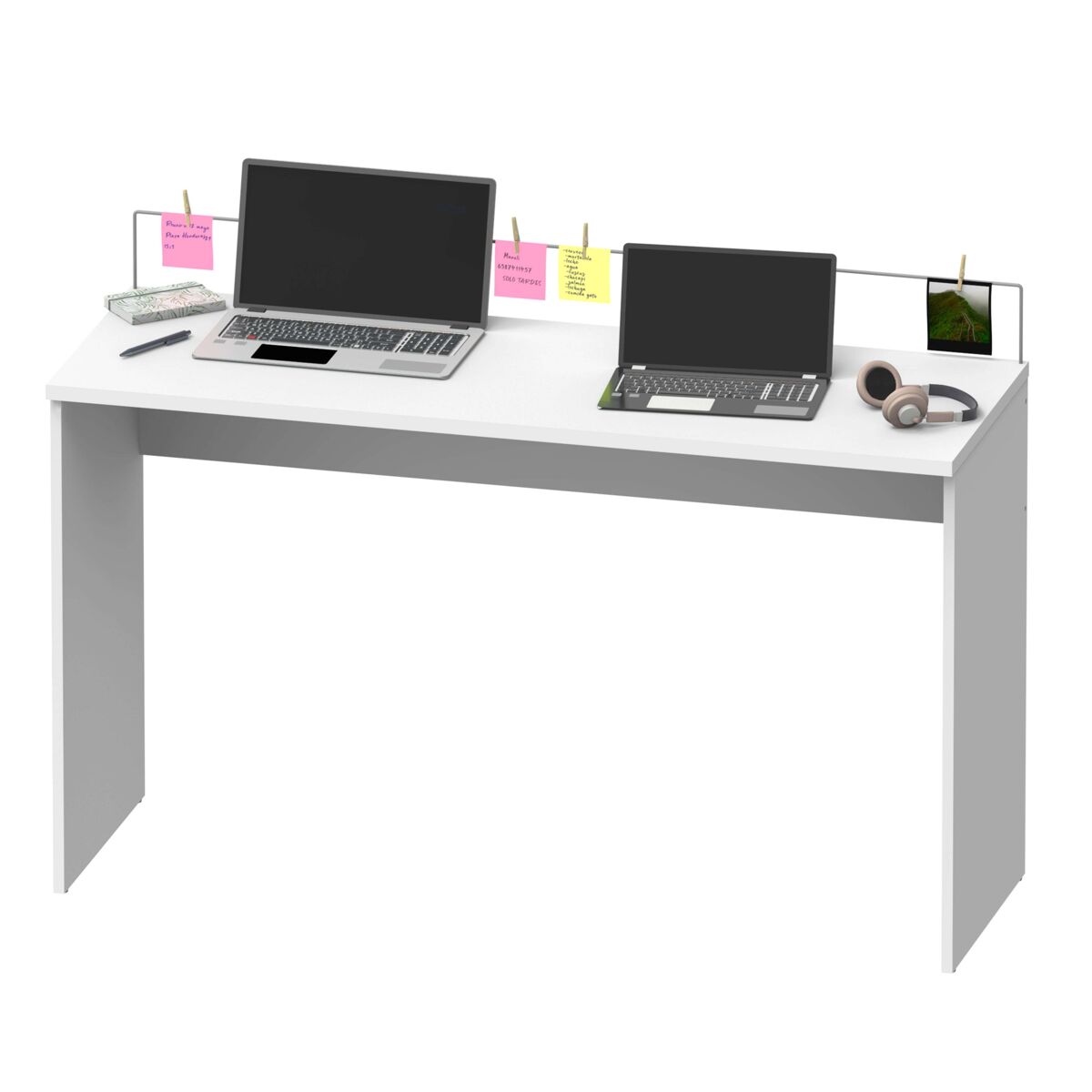 Mesa escritorio estudio oficina haley con organizador notas en color blanco 89x132x45 cm