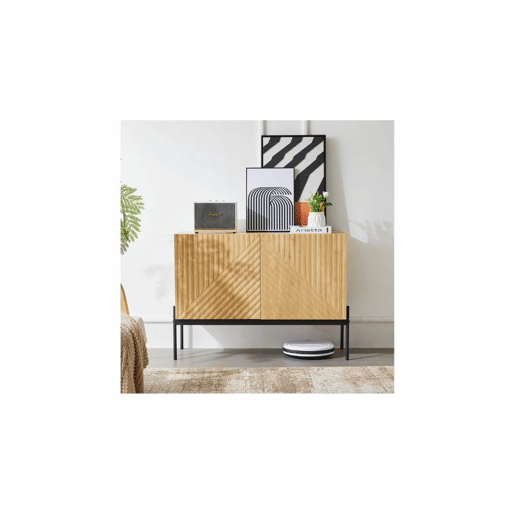 Aparador com 2 portas e pernas metálicas, aparador de design linear 100*40*70cm