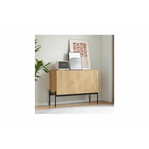 Aparador com 2 portas e pernas metálicas, aparador de design linear 100*40*70cm