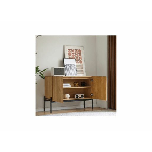 Aparador com 2 portas e pernas metálicas, aparador de design linear 100*40*70cm