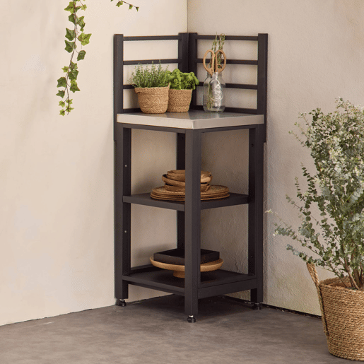 Cozinha exterior em aço 2 prateleiras, 48.5cm, Grimaud, Preto, 48.5x48.5x124 cm Cozinha exterior em aço 2 prateleiras, 48.5cm, Grimaud, Preto, 48.5x48.5x124 cm