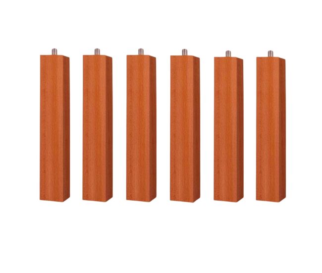 Juego de 4 o 6 patas para somier o base tapizada con rosca y sistema antiruido de madera en color haya, cerezo o wengue 25 cm