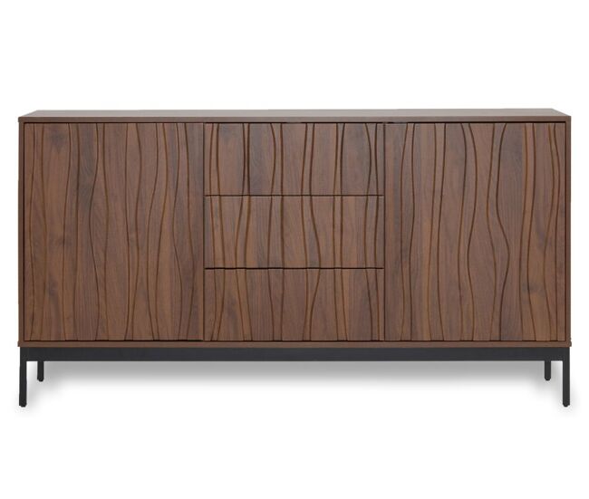 Aparador vintage efecto roble oscuro veteado ondulado 3d 3 cajones 150*40cm