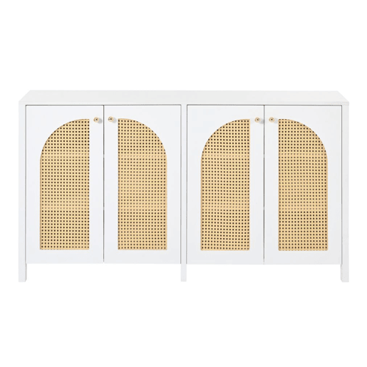 Elegante aparador em vime branco com 4 portas