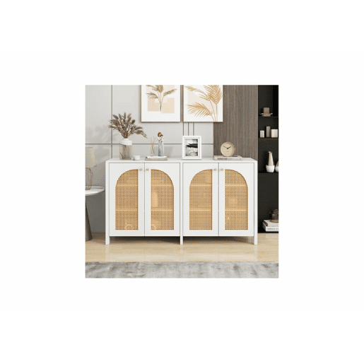Elegante aparador em vime branco com 4 portas