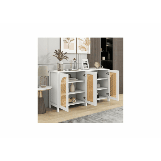 Elegante aparador em vime branco com 4 portas