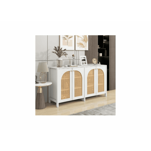 Elegante aparador em vime branco com 4 portas