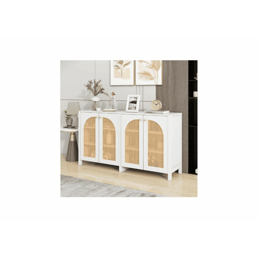 Elegante aparador em vime branco com 4 portas