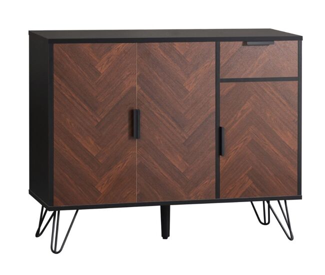 Aparador moderno efecto madera oscura y negro con cajón 90x30x71,5cm