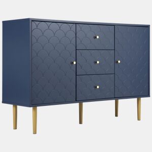Cómoda alta com 2 portas e 3 gavetas em azul marinho com padrão de escamas H82L120P40