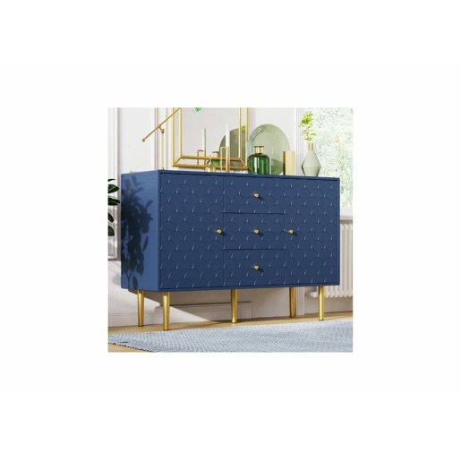 Cómoda alta com 2 portas e 3 gavetas em azul marinho com padrão de escamas H82L120P40