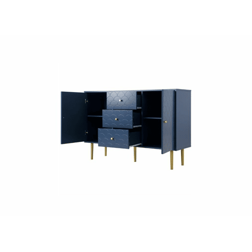 Cómoda alta com 2 portas e 3 gavetas em azul marinho com padrão de escamas H82L120P40