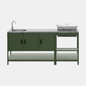 Cozinha exterior aço inoxidável churrasqueira a carvão com pia, 2 módulos, Naxos, Verde, 60x58.5x138 cm