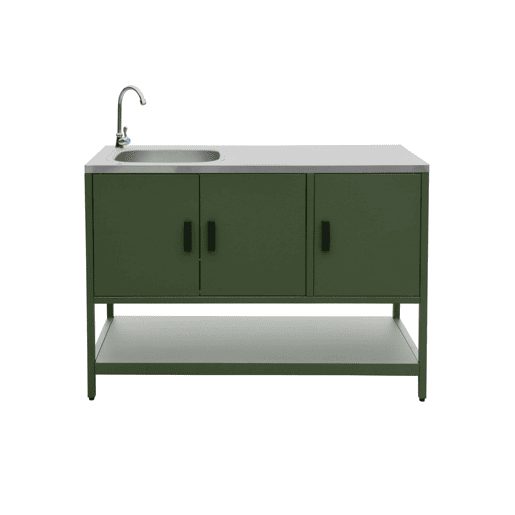 Cozinha exterior aço inoxidável churrasqueira a carvão com pia, 2 módulos, Naxos, Verde, 60x58.5x138 cm