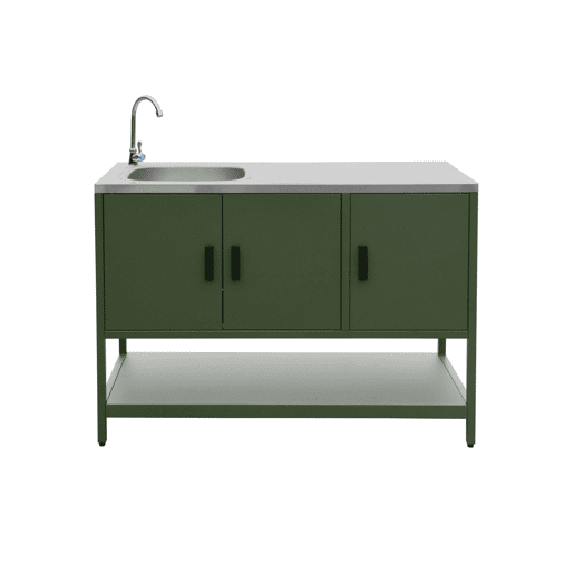 Cozinha externa 6 módulos aço inoxidável com churrasqueira a carvão, Naxos churrasco a carvão + 5 módulos, Verde, 60x58.5x138 cm