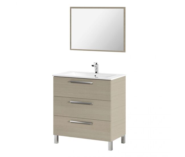 Mueble de baño athena 80 3 cajones + espejo roble 80 x 86 x 45 cm