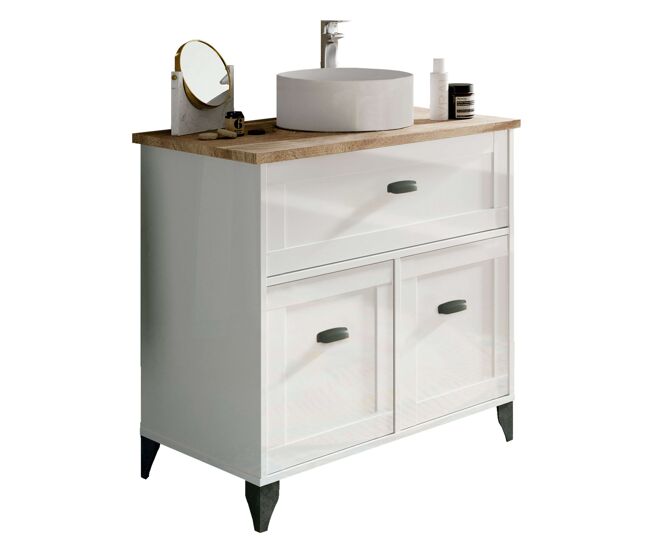 Mueble de baño siena estilo nórdico en color blanco soft y roble cambrian con 1 cajón y 2 puertas (lavabo opcional)