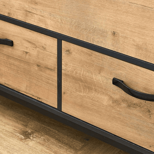 Móvel de banheiro duplo Sena estilo industrial em carvalho dourado e preto com 2 gavetas, 1 porta e pés 120x92x50 cm (pia de cerâmica)