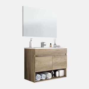 Móvel de banheiro estilo natural na cor carvalho Nordik com 1 espaço de armazenamento e 2 portas 80x64x45 cm (pia de cerâmica)