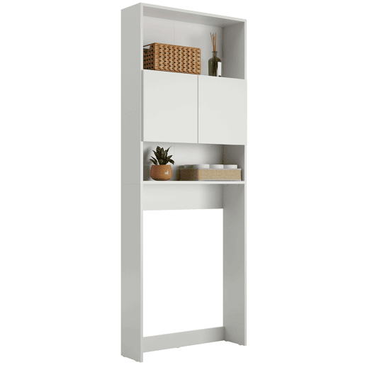Prateleira de banheiro estilo contemporâneo Lois em melamina branca com 2 portas e 2 prateleiras