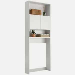 Prateleira de banheiro estilo contemporâneo Lois em melamina branca com 2 portas e 2 prateleiras